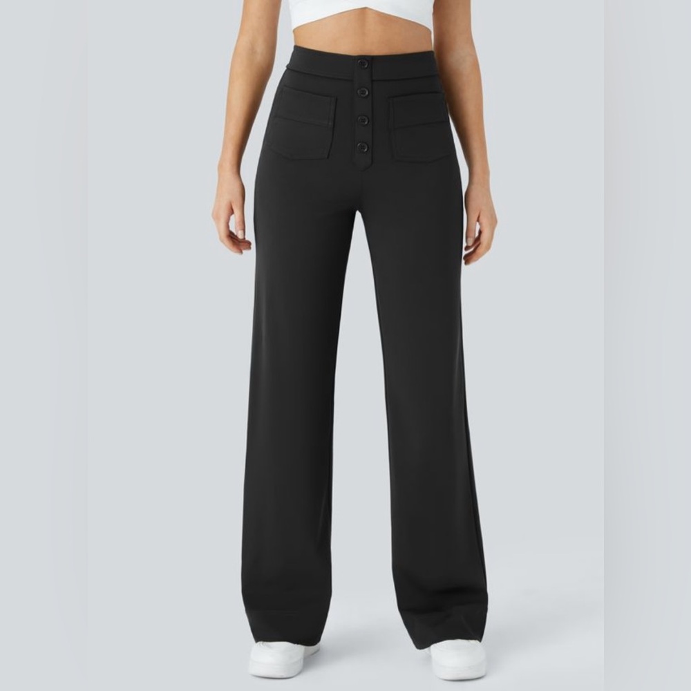 Halara Women's High Waisted Button Multiple Pockets Straight Leg Casual Pants